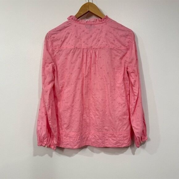 J.Crew Womens Pink Embroidered Ruffle Bib Eyelet Blouse Size S Prairie Soft Girl - Picture 6 of 10